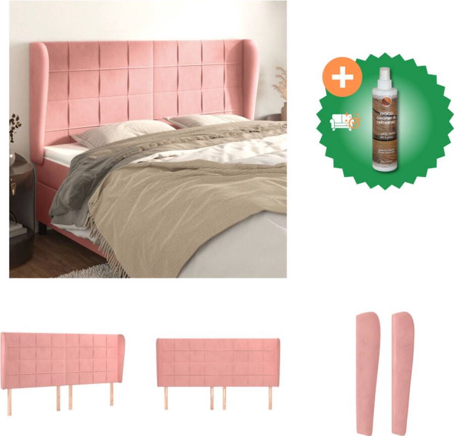 VidaXL Hoofdeind Hoofdbord Zacht Fluwelen Stevige en Stabiele poten Verstelbare Hoogte + comfortabele Ondersteuning Roze Stof 183x23x118 128cm Bedonderdeel Inclusief Houtreiniger en verfrisser