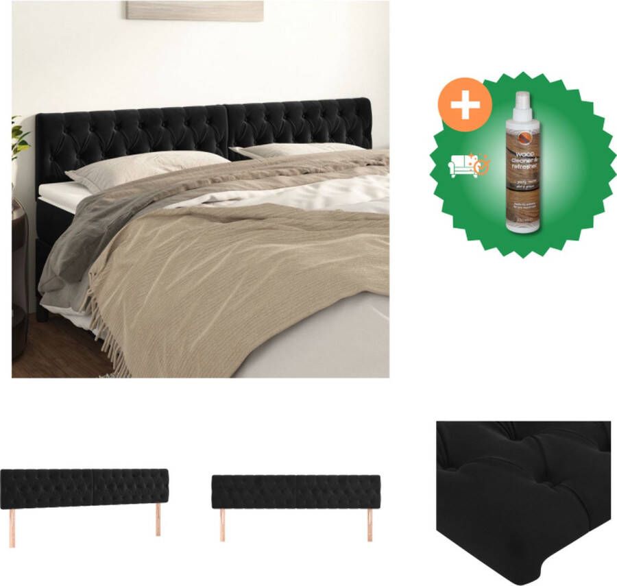 VidaXL Hoofdeind Hoofdbord Zwart 200 x 7 x 78 88 cm Fluweel Hout Verstelbare hoogte Stevige poten Comfortabele ondersteuning Bedonderdeel Inclusief Houtreiniger en verfrisser