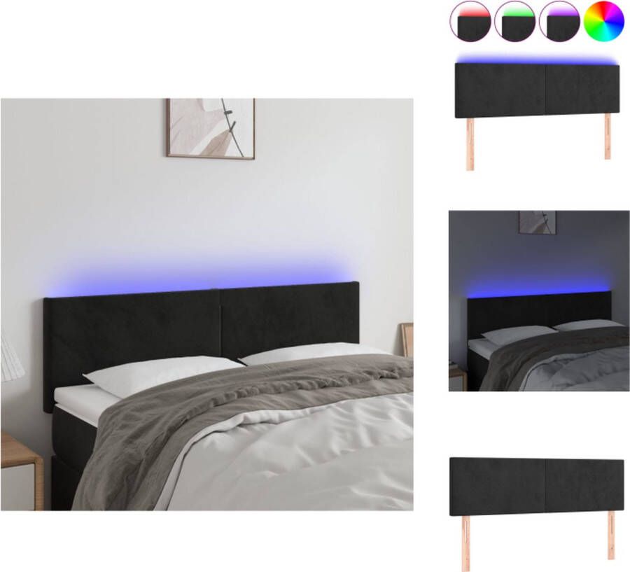 VidaXL Hoofdeind LED Hoofdbord 144 x 5 x 78 88 cm Zwart Fluwelen Stof IP65 Verstelbare Hoogte Comfortabele Ondersteuning Snijdbare LED-strip Inclusief 2 LED-strips Bedonderdeel