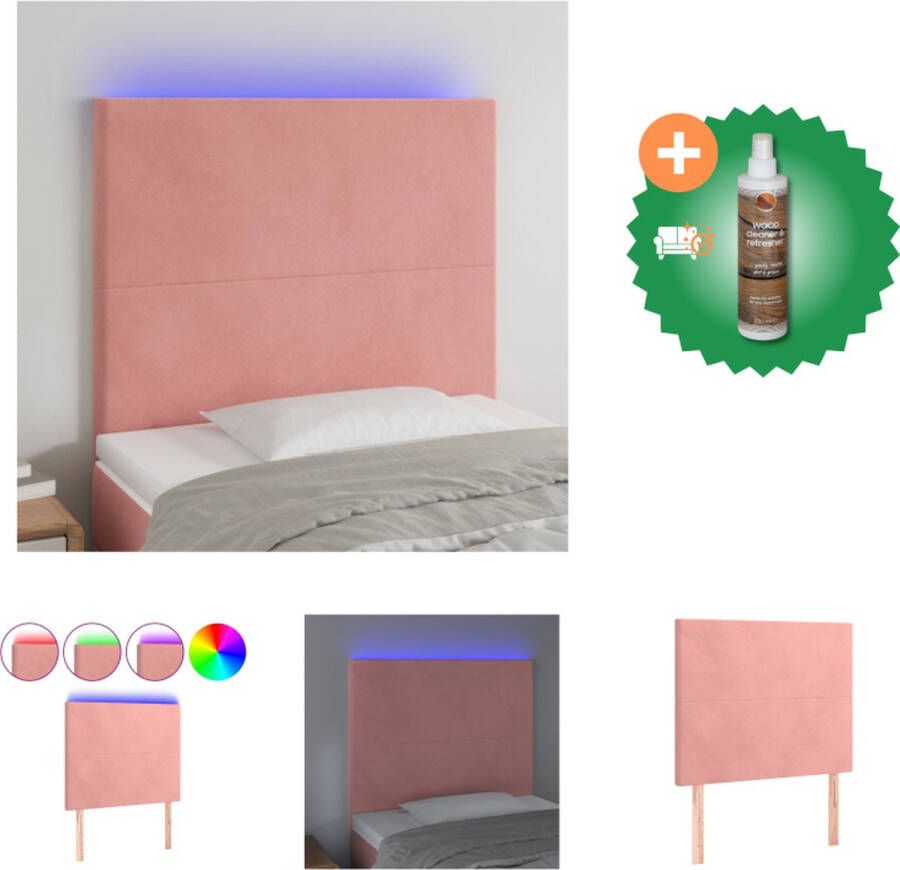 VidaXL Hoofdeind LED Hoofdbord Fluwelen stof Verstelbare hoogte Comfortabele ondersteuning Snijdbare LED-strip Roze 100 x 5 x 118 128 cm (B x D x H) USB-aansluiting Bedonderdeel Inclusief Houtreiniger en verfrisser