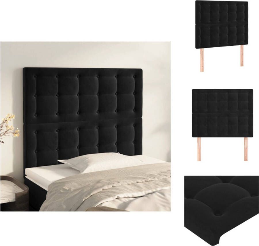 VidaXL Hoofdeind Luxe Hoofdbord Zacht Fluweel Verstelbare Hoogte Stevige Poten Comfortabele Ondersteuning Zwart 90 x 5 x 118 128 cm 2 x hoofdeind 100% polyester Bedonderdeel