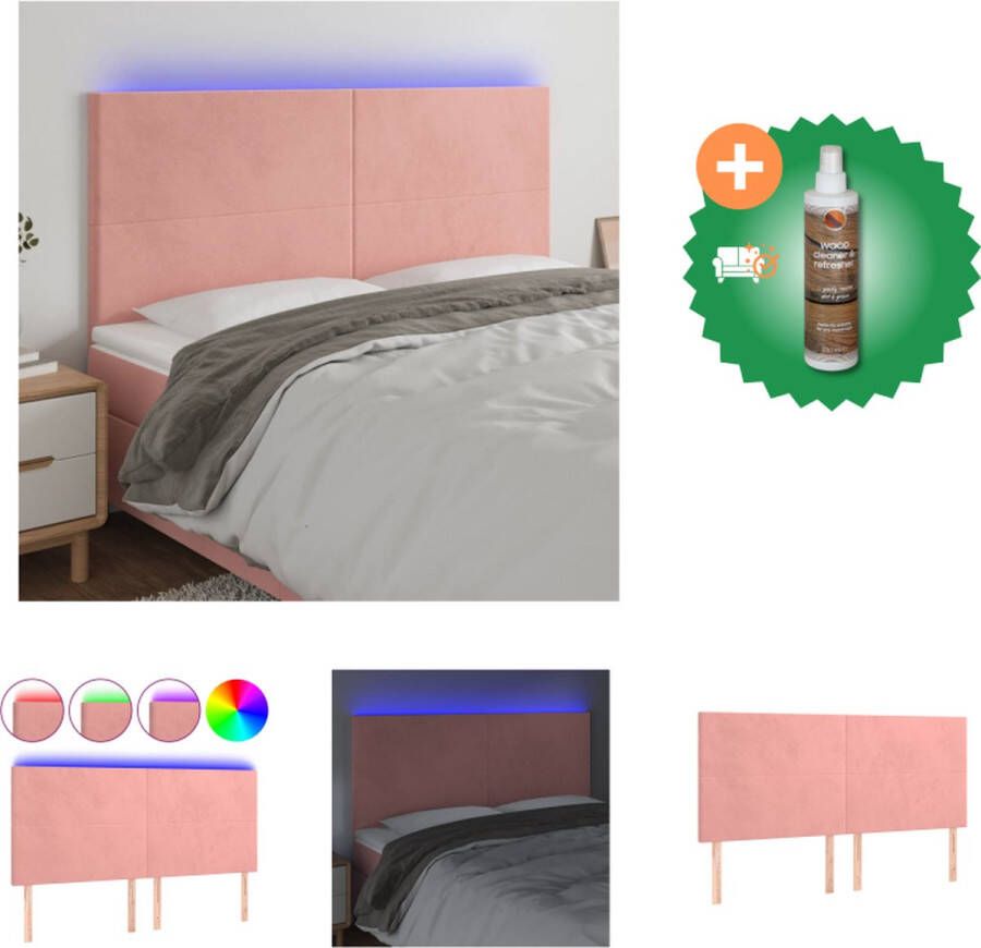 VidaXL Hoofdeind Roze Stof Bewerkt hout 160 x 5 x 118 128 cm Met Snijdbare LED-strip Bedonderdeel Inclusief Houtreiniger en verfrisser