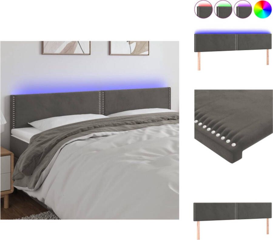 VidaXL Hoofdeinde Klassiek LED-hoofdbord Bedframe Afmeting- 160 x 5 x 78 88 cm Ken- Zacht fluweel Kleurrijke LED-verlichting Bedonderdeel