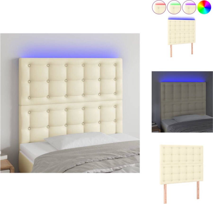 VidaXL Hoofdeinde Kunstleer Hoofdbord LED Verlichting Verstelbaar Crème 80 x 5 x 118 128 cm Bedonderdeel