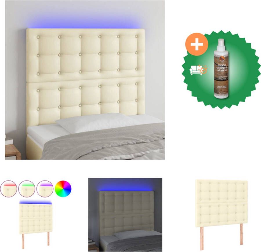 VidaXL Hoofdeinde Kunstleer Hoofdbord LED Verlichting Verstelbaar Crème 80 x 5 x 118 128 cm Bedonderdeel Inclusief Houtreiniger en verfrisser