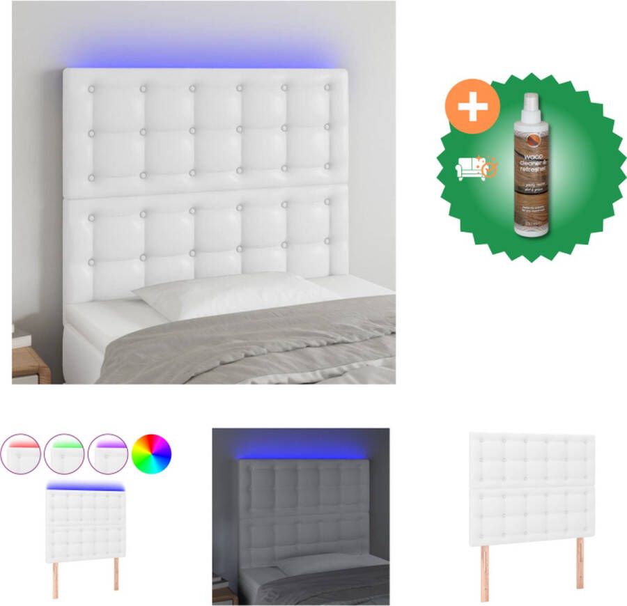 VidaXL Hoofdeinde LED Bedframe 80 x 5 x 118 128 cm Wit Kunstleer Bedonderdeel Inclusief Houtreiniger en verfrisser