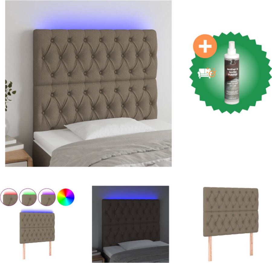 VidaXL Hoofdeinde LED Lamp Verstelbaar Comfortabele ondersteuning Taupe 90 x 7 x 118 128 cm Bedonderdeel Inclusief Reiniger