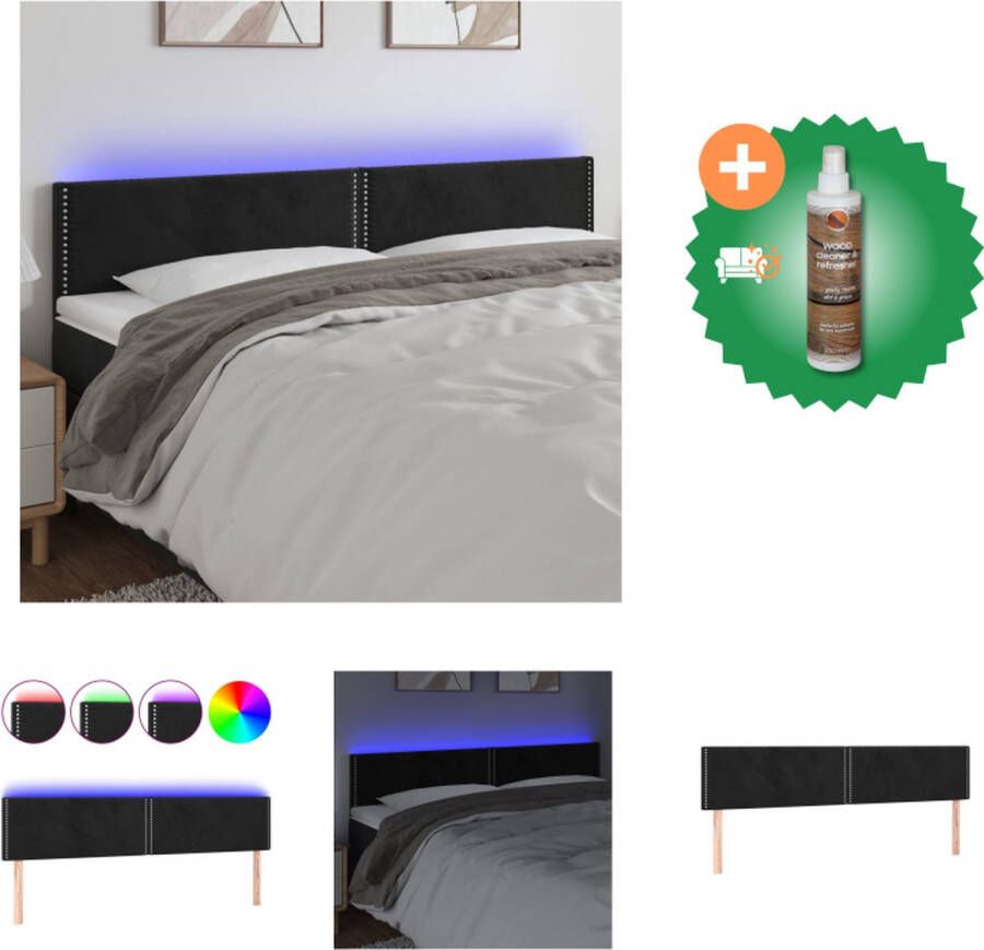 VidaXL Hoofdeinde Prachtig LED Hoofdbord 160x5x78 88 cm Zwart Fluweel Bedonderdeel Inclusief Houtreiniger en verfrisser - Foto 2