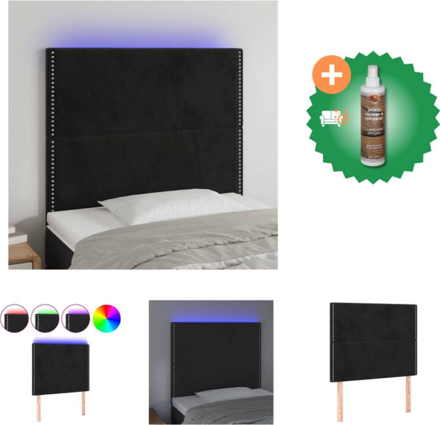 VidaXL Hoofdeinde Zwart Stof 100x5x118 128 cm Verstelbaar hoofdbord LED-verlichting Bedonderdeel Inclusief Houtreiniger en verfrisser