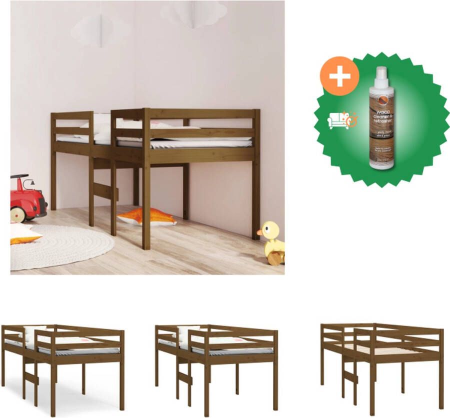 VidaXL Hoogslaper Grenenhout 205.5 x 85.5 x 89 cm honingbruin Geschikt voor 80 x 200 cm matras Bed Inclusief Houtreiniger en verfrisser