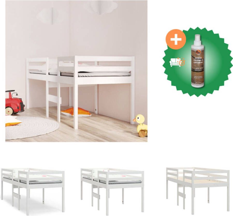 VidaXL Hoogslaper Grenenhout 205.5 x 85.5 x 89 cm Wit 80 x 200 cm matras Bed Inclusief Houtreiniger en verfrisser