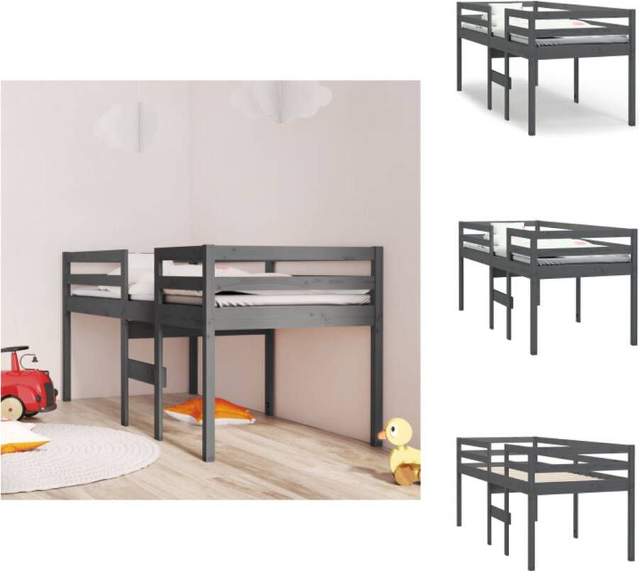 VidaXL Hoogslaper Grenenhout Grijs 195.5 x 95.5 x 89 cm Lattenbodem Veilig Ontwerp Montagehandleiding Bed