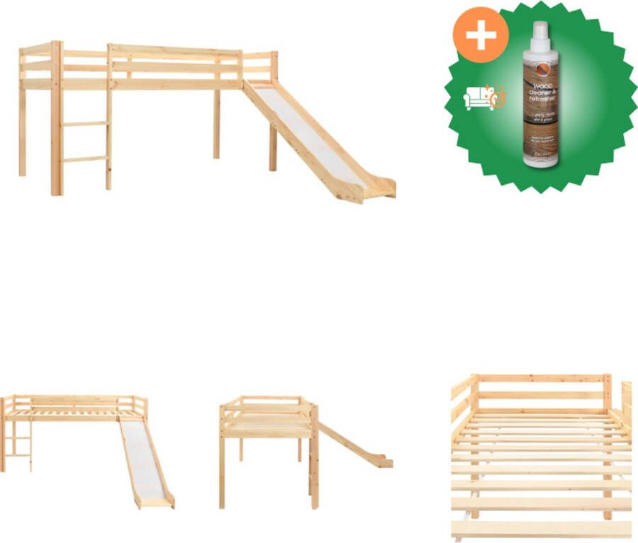 VidaXL Hoogslaper Kinderen Massief grenenhout 90x200 cm Met glijbaan Bed Inclusief Houtreiniger en verfrisser