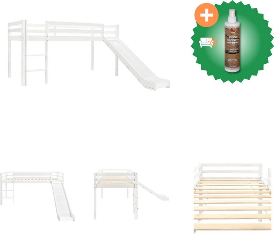 VidaXL hoogslaper Kinderen Massief grenenhout 90x200 cm Met glijbaan Bed Inclusief Houtreiniger en verfrisser