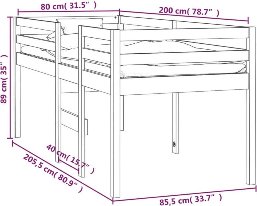 VidaXL -Hoogslaper-massief-grenenhout-grijs-80x200-cm - Foto 2