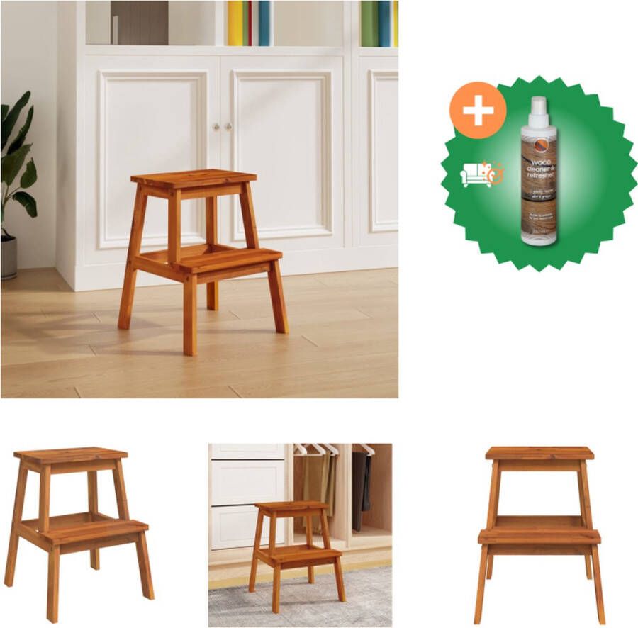 VidaXL Houten 2-stapskruk Massief acaciahout 40 x 38 x 50 cm Draagvermogen 160 kg Krukje Inclusief Houtreiniger en verfrisser