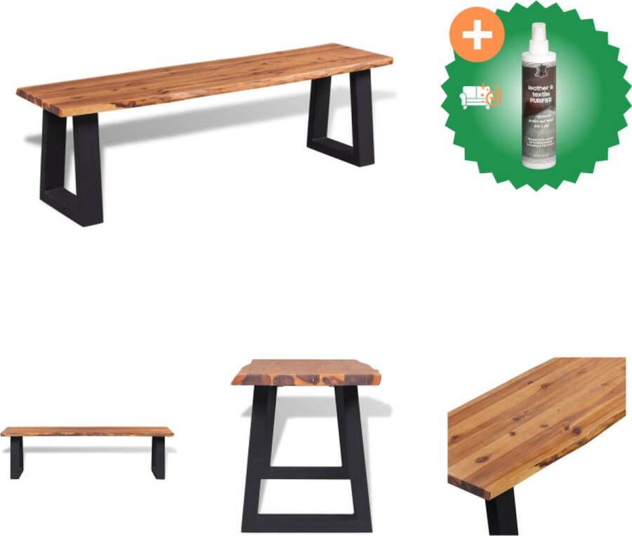 VidaXL Houten bank Industriële stijl Zwart Bruin 160x40x45cm Massief acaciahout Gepoedercoat metaal Hocker Inclusief Reiniger