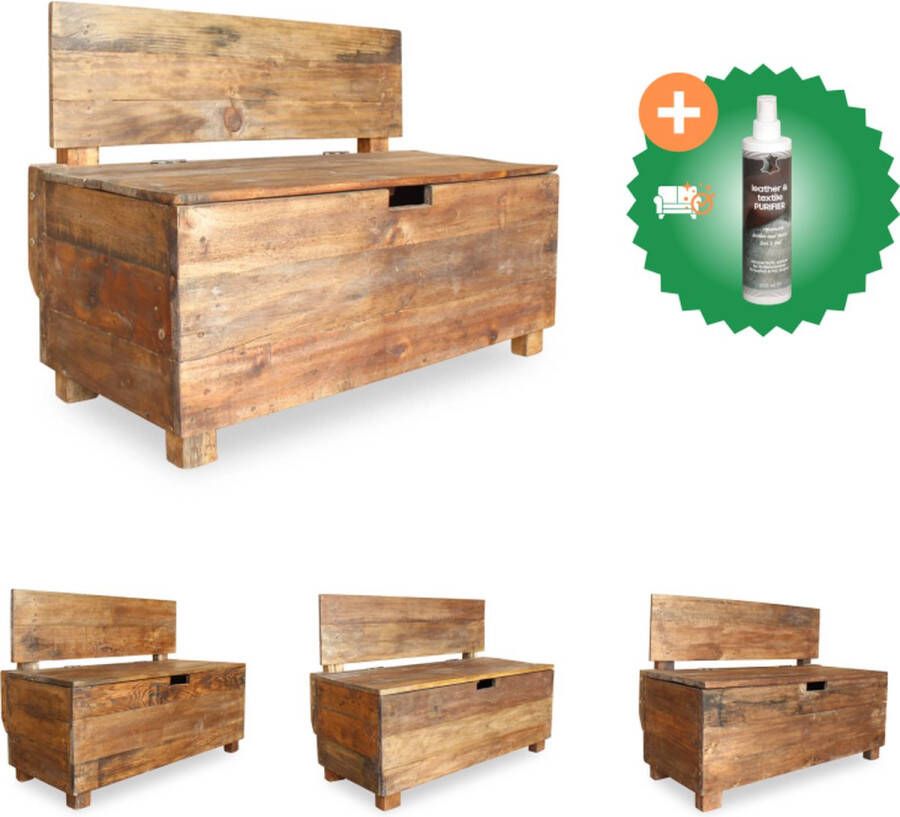 VidaXL Houten Bank Vintage Stijl Gerecycled Hout 86 x 40 x 60 cm Met opbergvak Hocker Inclusief Reiniger