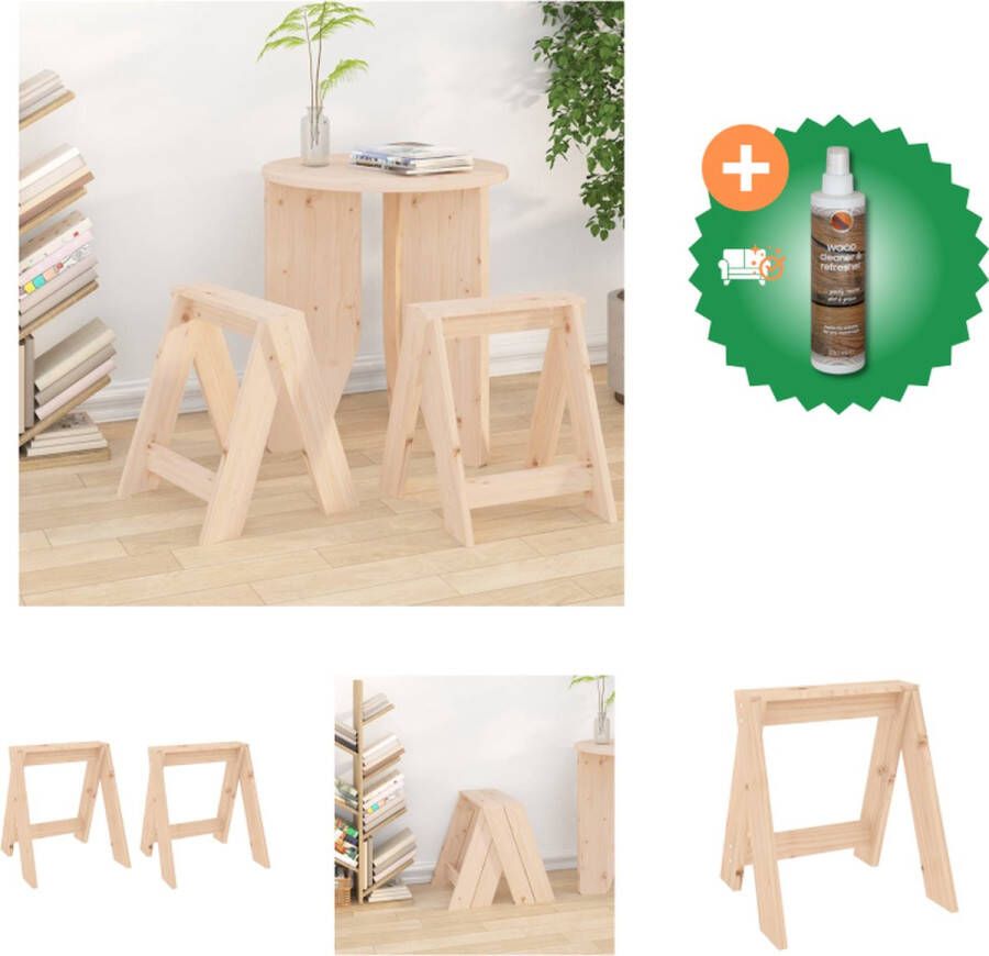 VidaXL Houten barkrukken Grenenhout 40 x 40 x 45 cm Set van 2 Krukje Inclusief Houtreiniger en verfrisser