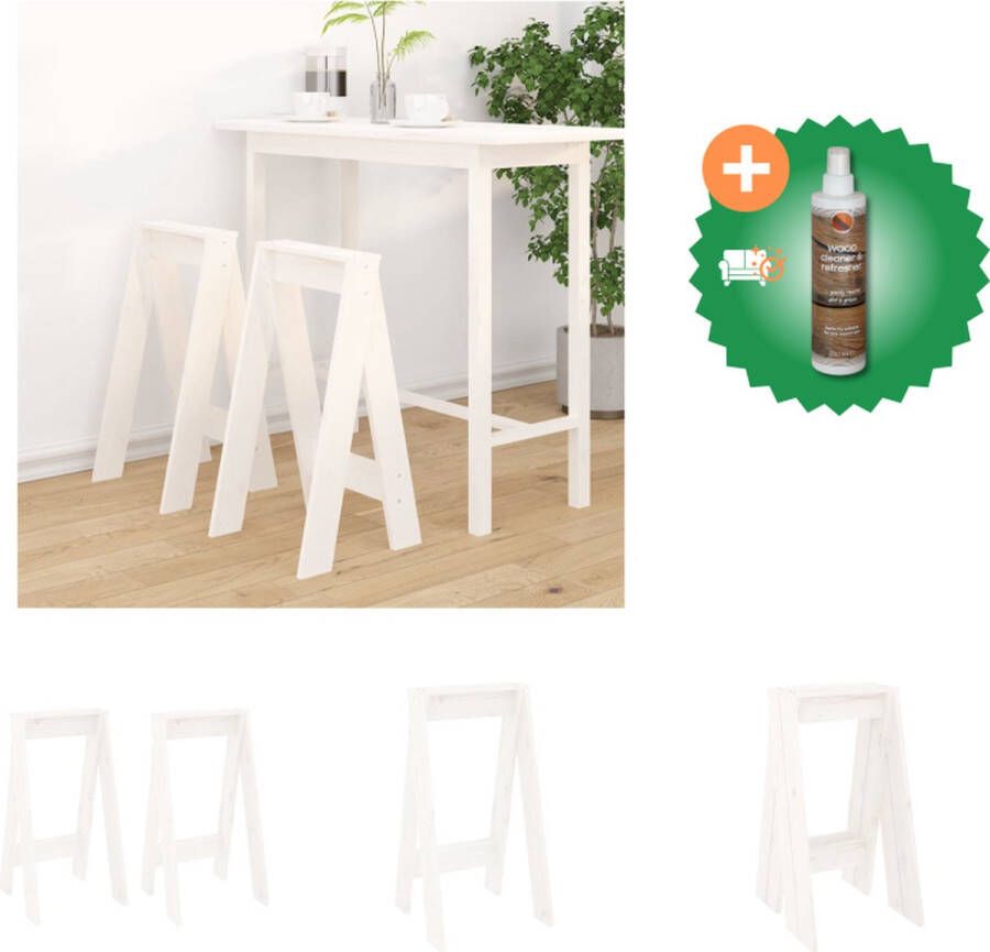 VidaXL Houten Barkrukken Massief grenenhout 40 x 40 x 75 cm wit Krukje Inclusief Houtreiniger en verfrisser