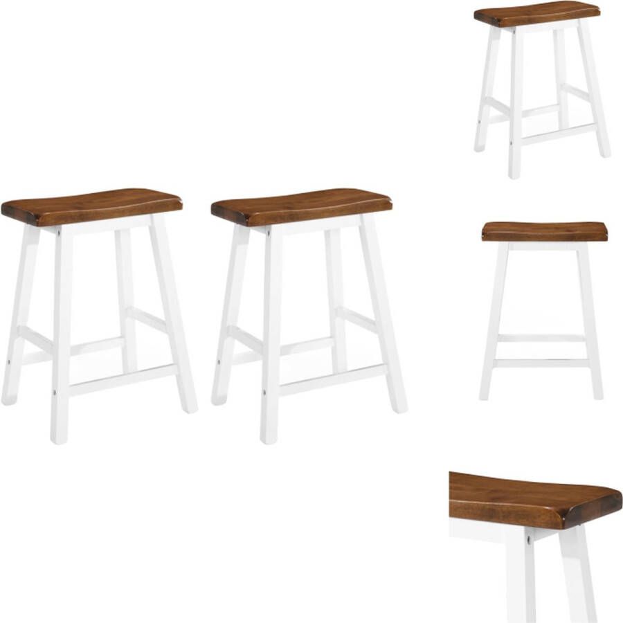 VidaXL Houten Barkrukken Set van 2 45x23x60 cm Bruin en Wit Massief hout Barkruk
