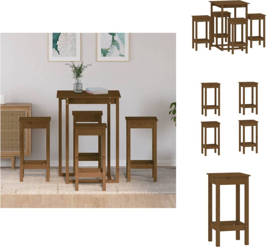 VidaXL Houten Bartafel Grenenhout 80 x 80 x 110 cm Honingbruin Set tafel en stoelen