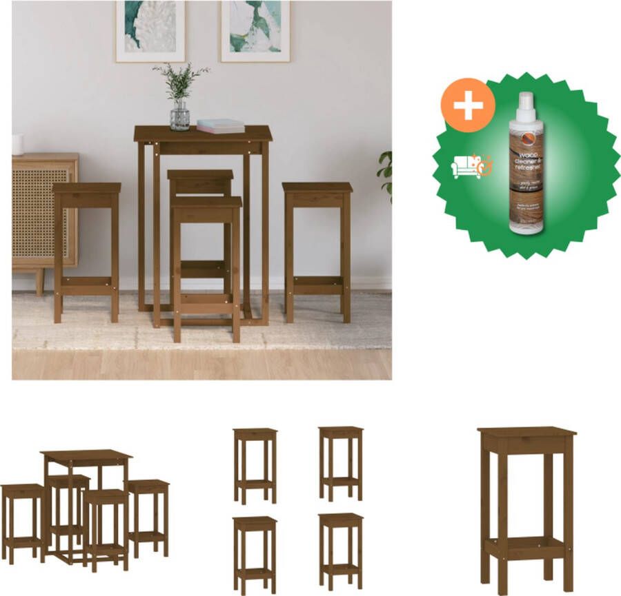 VidaXL Houten Bartafel Grenenhout 80 x 80 x 110 cm Honingbruin Set tafel en stoelen Inclusief Houtreiniger en verfrisser - Foto 2