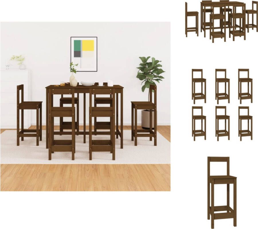 VidaXL Houten Bartafel Honingbruin 140 x 80 x 110 cm Massief grenenhout Set tafel en stoelen