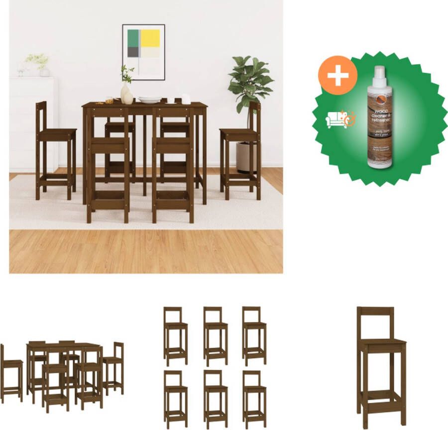 VidaXL Houten Bartafel Honingbruin 140 x 80 x 110 cm Massief grenenhout Set tafel en stoelen Inclusief Houtreiniger en verfrisser