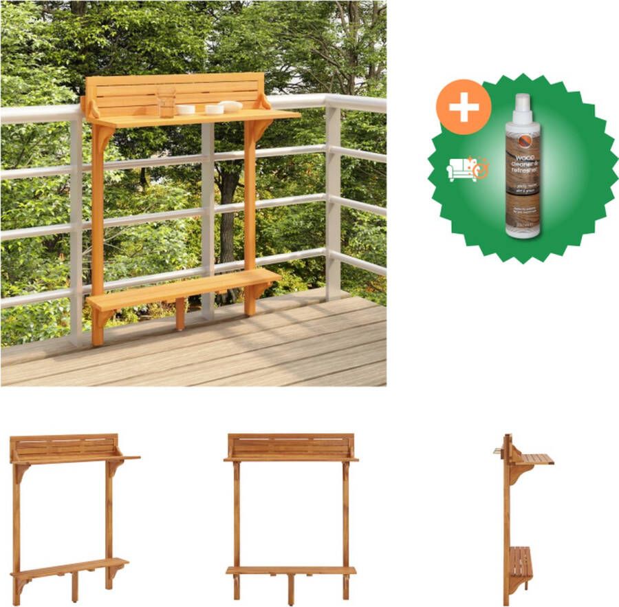 VidaXL Houten Bartafel Massief Acaciahout 90x37x122.5 cm Inclusief Beugels Tafel Inclusief Houtreiniger en verfrisser