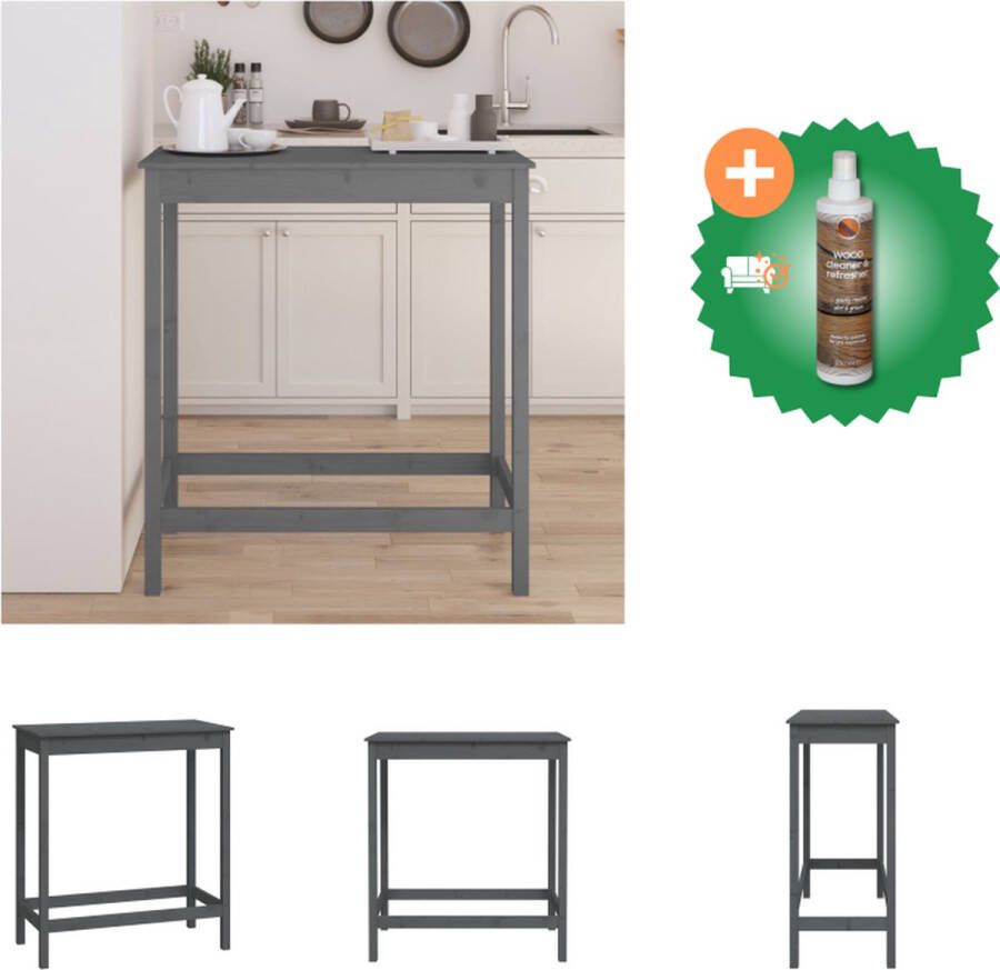 VidaXL Houten Bartafel Massief Grenenhout 100 x 50 x 110 cm Grijs Tafel Inclusief Houtreiniger en verfrisser