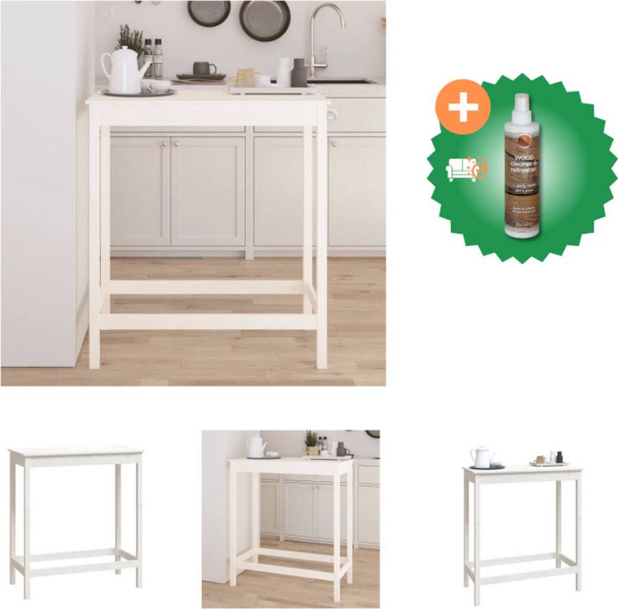 VidaXL Houten bartafel Massief grenenhout 100 x 50 x 110 cm Wit Tafel Inclusief Houtreiniger en verfrisser