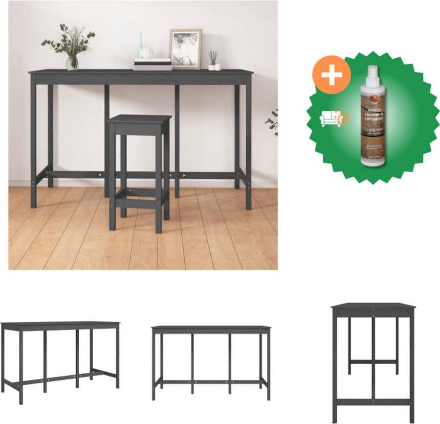 VidaXL Houten Bartafel Massief grenenhout 180 x 80 x 110 cm Grijs Tafel Inclusief Houtreiniger en verfrisser
