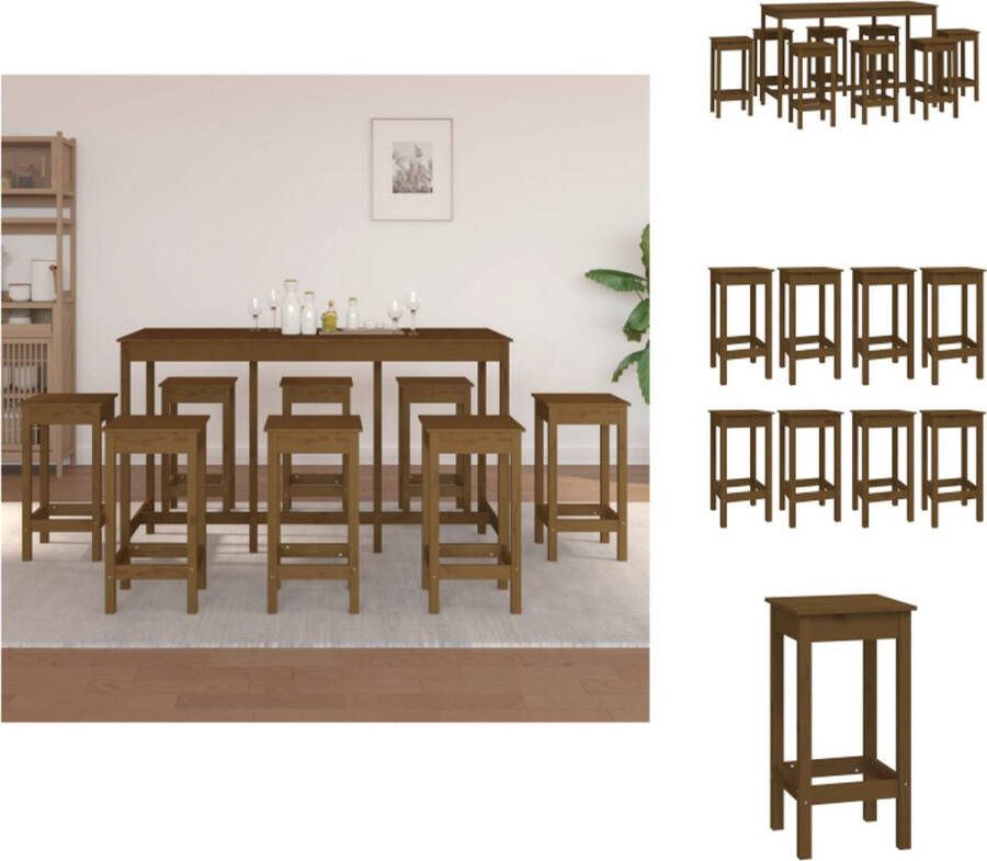 VidaXL Houten Bartafel Massief Grenenhout 180 x 80 x 110 cm Honingbruin Set tafel en stoelen