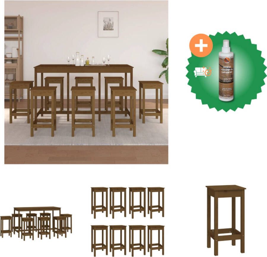 VidaXL Houten Bartafel Massief Grenenhout 180 x 80 x 110 cm Honingbruin Set tafel en stoelen Inclusief Houtreiniger en verfrisser