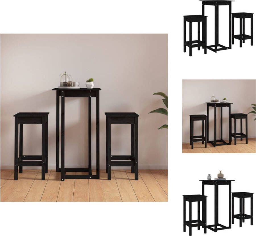 VidaXL Houten Bartafel Massief grenenhout 60 x 60 x 110 cm Zwart Set tafel en stoelen