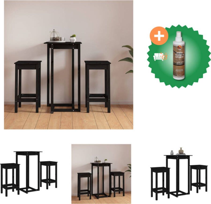 VidaXL Houten Bartafel Massief grenenhout 60 x 60 x 110 cm Zwart Set tafel en stoelen Inclusief Houtreiniger en verfrisser