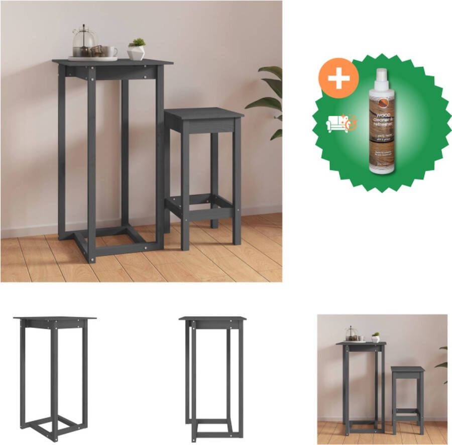 VidaXL Houten Bartafel Massief grenenhout 60x60x110 cm Grijs Tafel Inclusief Houtreiniger en verfrisser