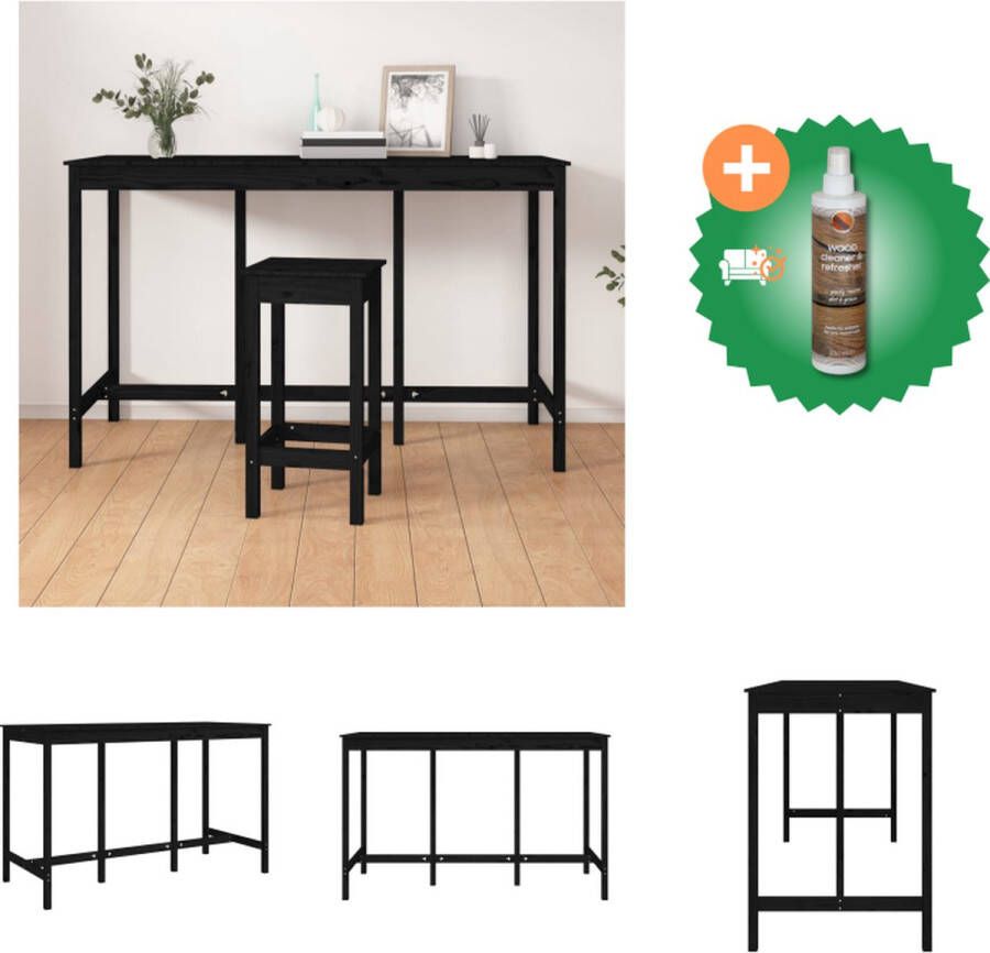 VidaXL Houten bartafel Massief grenenhout Stabiel frame Stevig tafelblad Zwart 180x80x110cm Tafel Inclusief Houtreiniger en verfrisser