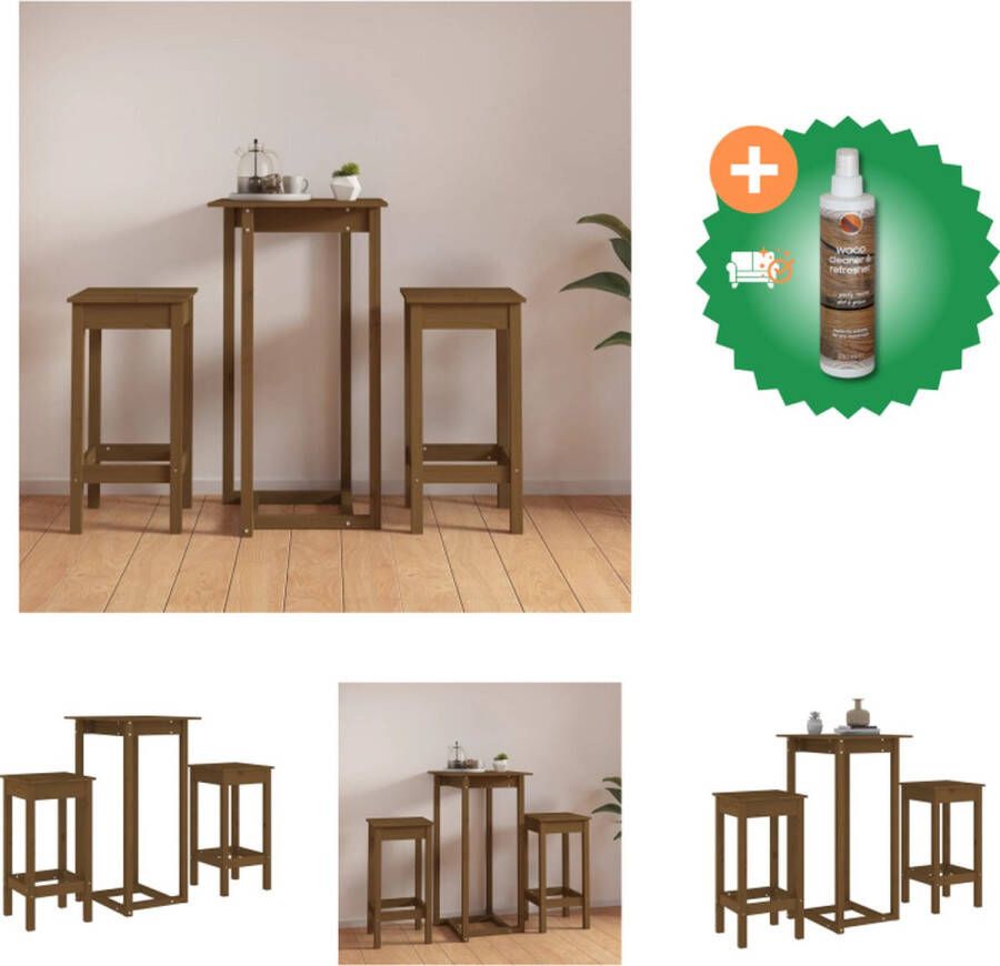 VidaXL Bartafel Grenenhout 60 x 60 x 110 cm Honingbruin Stevig frame en blad Set tafel en stoelen Inclusief Houtreiniger en verfrisser - Foto 2