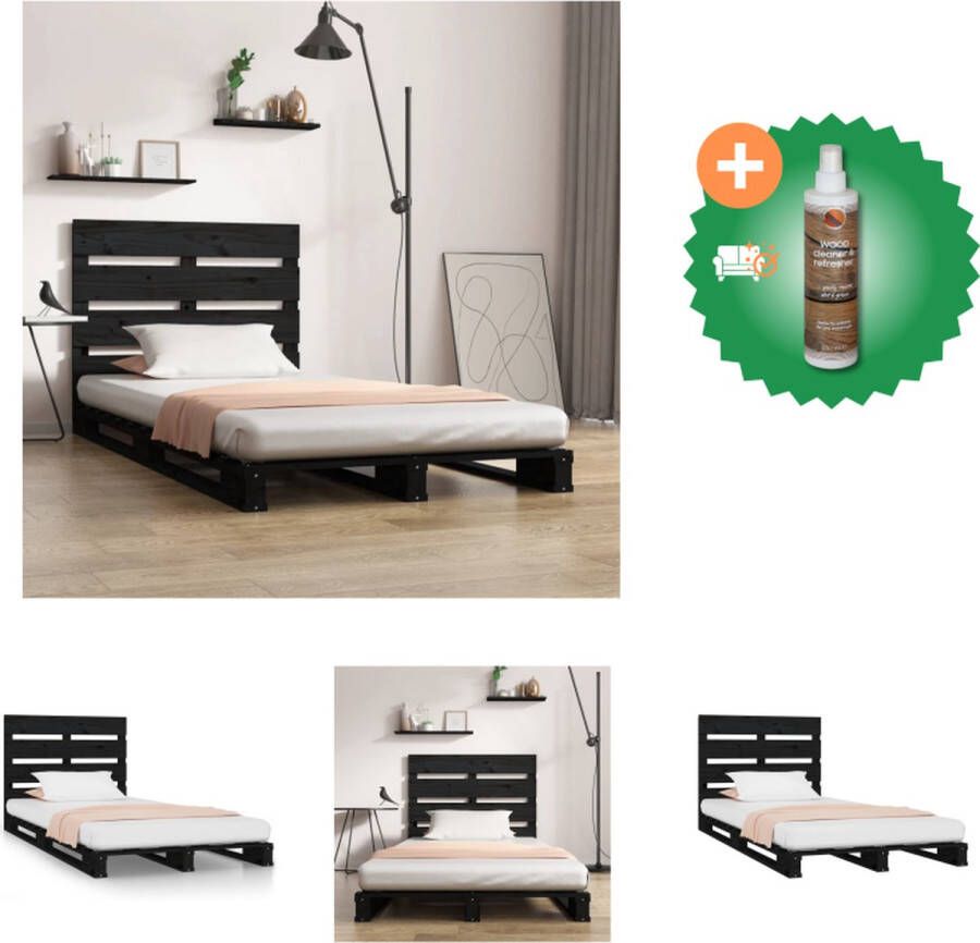 VidaXL Houten Bed Bedframe 190 x 75 x 80 cm Massief grenenhout Zwart Bed Inclusief Houtreiniger en verfrisser