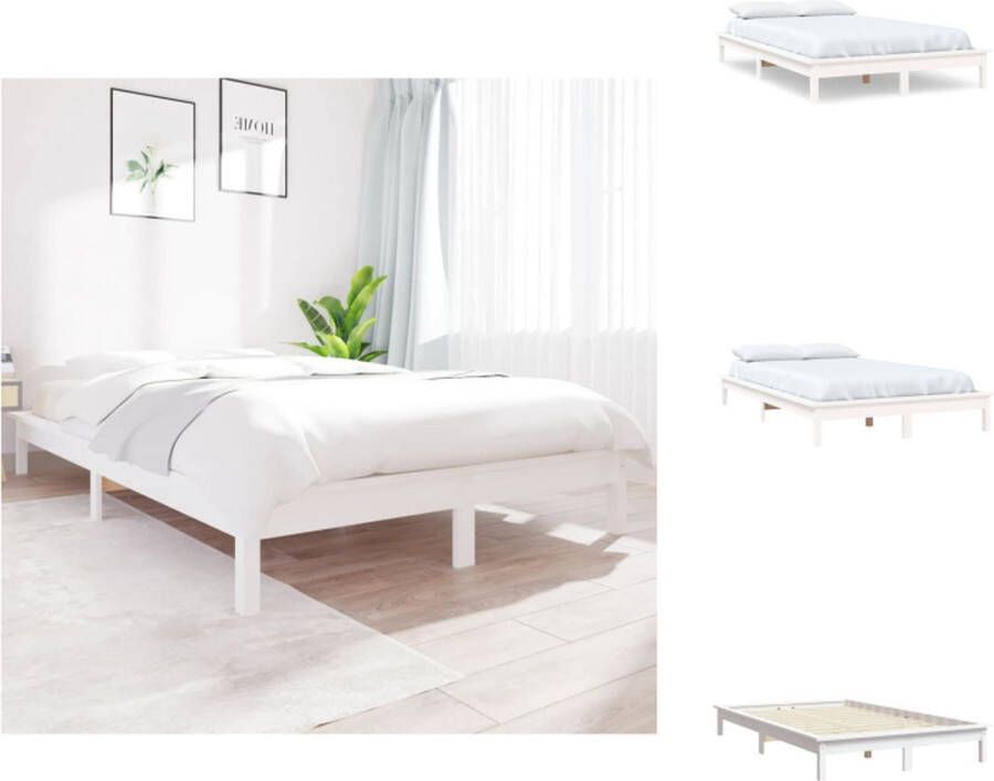 VidaXL Houten Bed Bedframe 212x151.5x26cm Massief Grenenhout Wit Bed