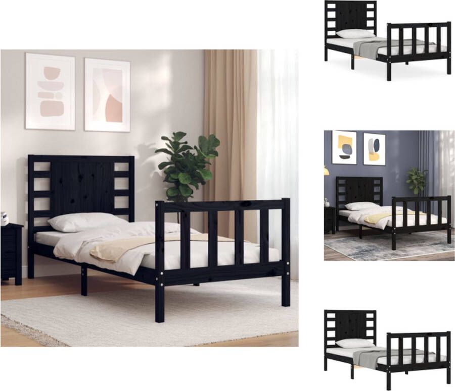 VidaXL Bedframe Bedframes Bed Eenpersoonsbed Bedframe met hoofdbord massief hout zwart 3FT Single - Foto 5