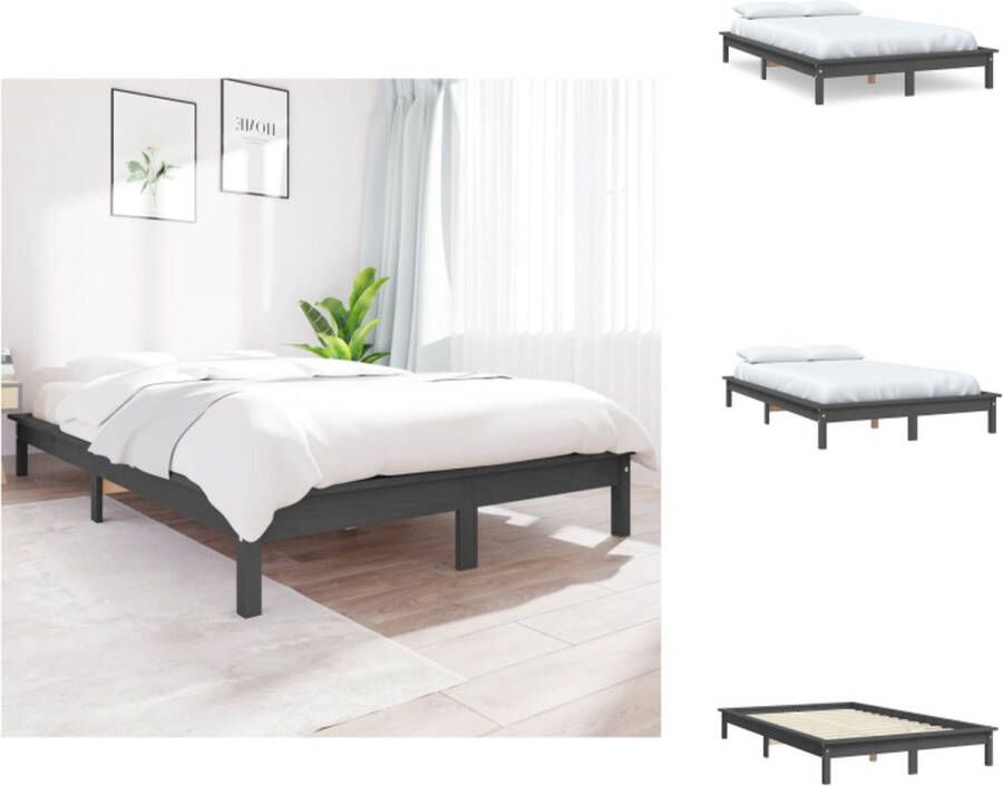 VidaXL Bedframe Bedframes Bed Bedbodem Bedframe massief grenenhout grijs 140x200 cm - Foto 4