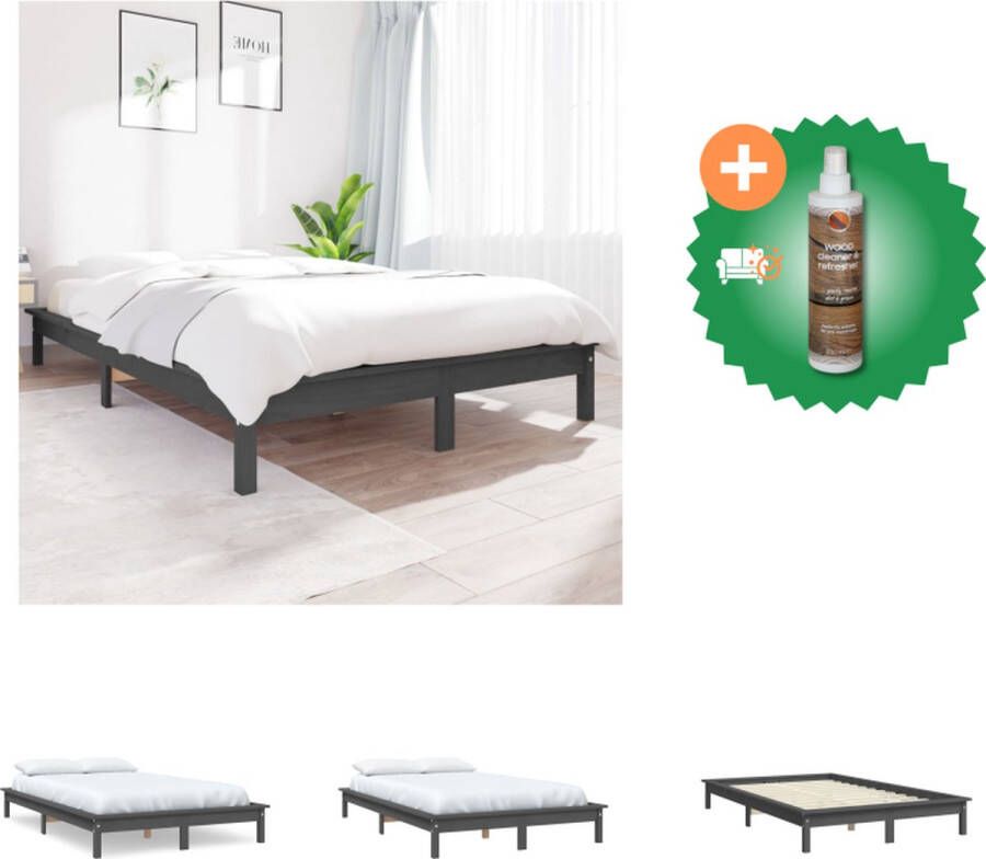 VidaXL Houten Bedframe Classic 135x190 cm Grijs Massief grenenhout Lattenbodem inbegrepen Hoofdeinde voor extra ondersteuning Excl matras 195.5x141x100 cm (LxBxH) Montage vereist Bed Inclusief Houtreiniger en verfrisser - Foto 6