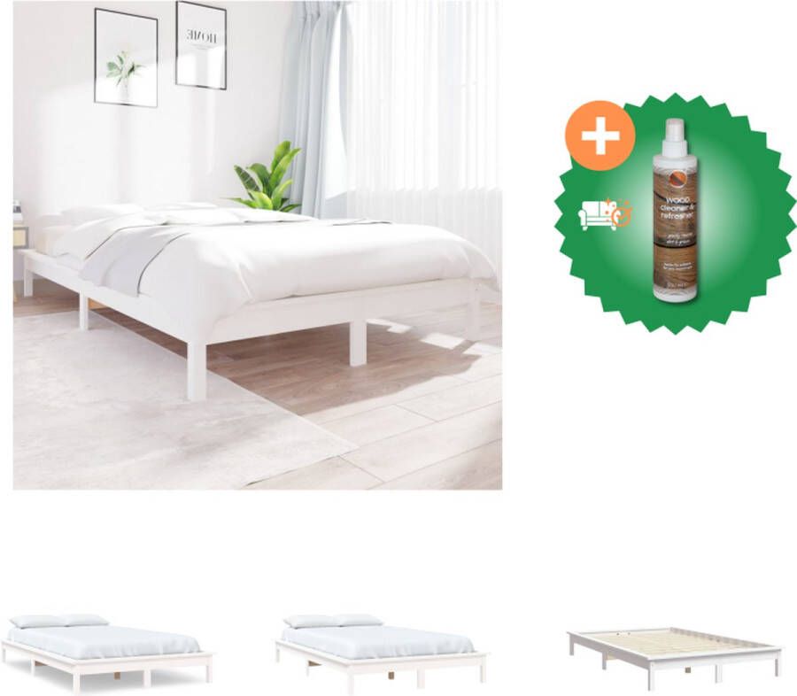 VidaXL Houten Bed Klassiek Bedframe 202 x 131.5 x 26 cm Massief grenenhout Bed Inclusief Houtreiniger en verfrisser