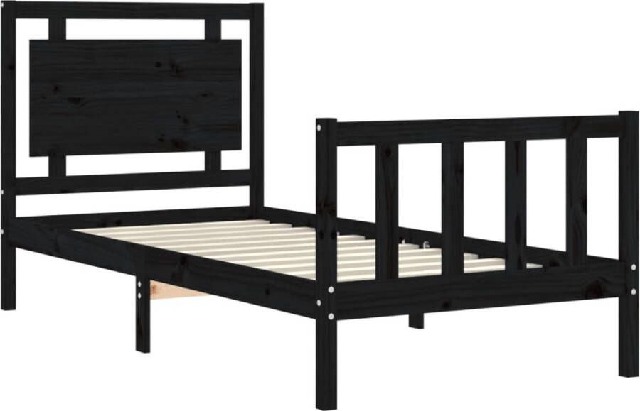 VidaXL Bedframe Massief Grenenhout Praktisch en Decoratief Afmeting- 195.5 x 95.5 x 100 cm Kleur- Zwart Geschikt voor matras 90 x 190 cm Multiplex Lattenbodem Montage vereist Bed Inclusief Houtreiniger en verfrisser - Foto 4