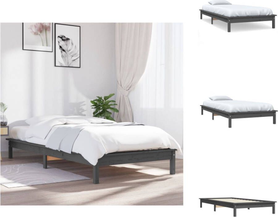 VidaXL Houten Bed Massief Grenenhout Grijs 212 x 111.5 x 26 cm Geschikt voor 100 x 200 cm matras Inclusief montagehandleiding Bed