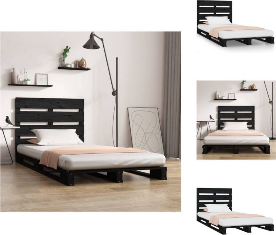 VidaXL Bedframe Bedframes Bed Bedbodem Bedframe massief grenenhout zwart 100x200 cm - Foto 2