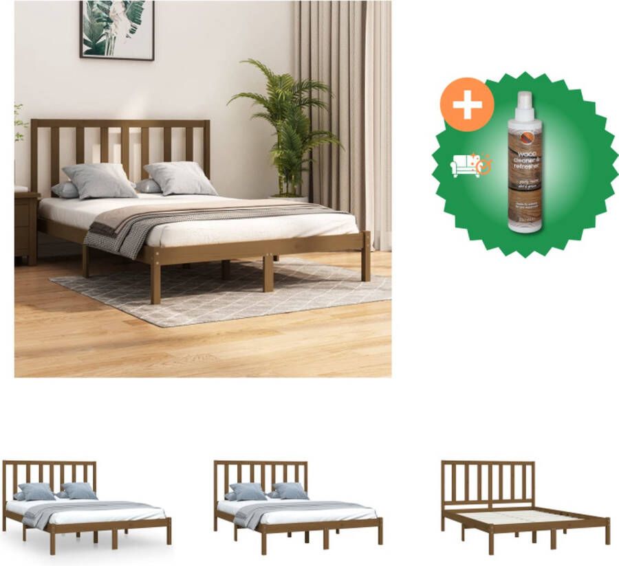 VidaXL Houten bedframe 135 x 190 cm Honingbruin Bed Inclusief Houtreiniger en verfrisser